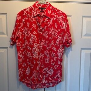 Michael Kors Vibrant Red Shirt with White Coral Pattern